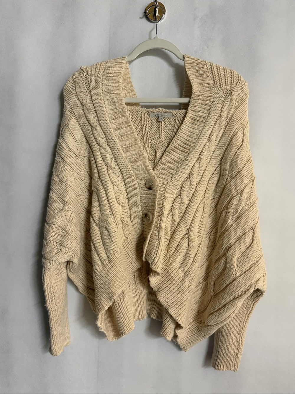 Cozy Casual Cream Cable Knit Oversized Cardigan Sweater S/M